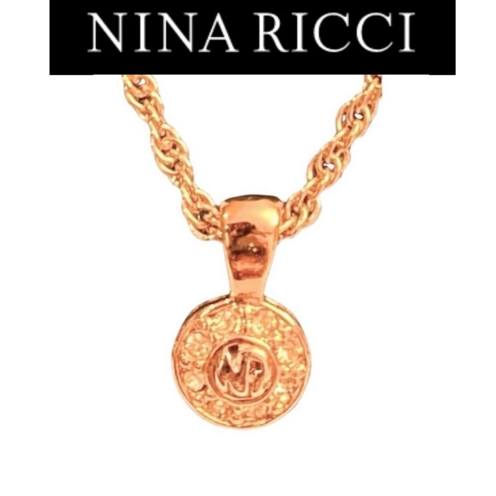 NINA RICCI Signature “NR” w/Crystals Charm on NINA RICCI Necklace, EUC